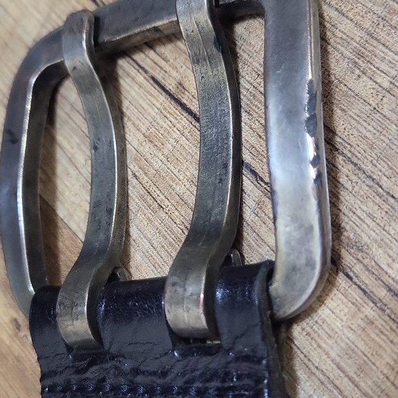 SILVER CREEK Black Leather Double Prong Made In Italy Buckle Belt Size 37/38 - Picture 3 of 15